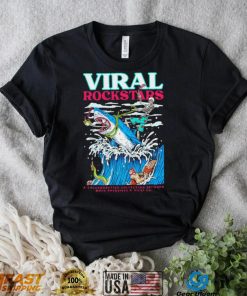 Skeleton riding shark viral Rockstars shirt