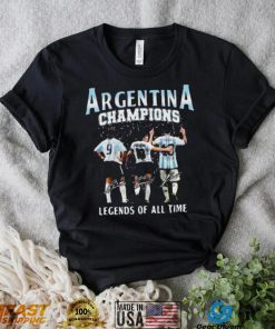Argentina Champions Sergio Batista And Diego Maradona And Lionel Messi Legends Of All Time Signatures Shirt