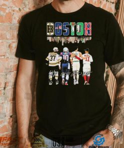 Boston Skyline Sports Team Patrice Bergeron Mac Jones Jayson Tatum And Rafael Devers Signatures Shirt