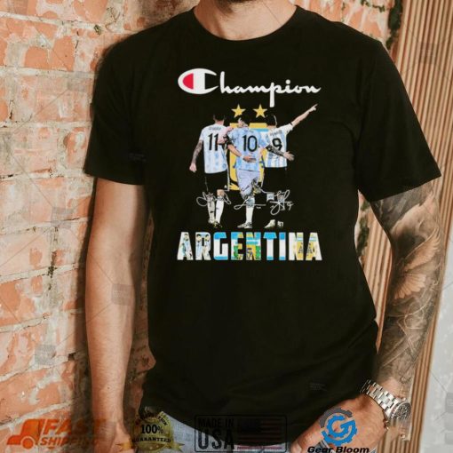 Champion Di Maria Messi And Álvarez Argentina Signatures Shirt