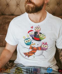 Cute Snowman With Little Colorful Owls Sitting Shirt