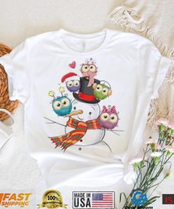 Cute Snowman With Little Colorful Owls Sitting Shirt