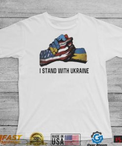 I Stand With Ukraine USA Flag Hand And Ukraine Flag Hand Volodymyr Zelensky Shirt