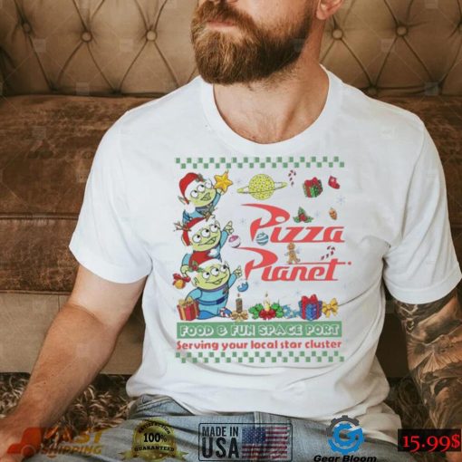 Little Green Aliens Pizza Pianel Food And Fun Space Port Serving Your Local Star Cluster Christmas shirt