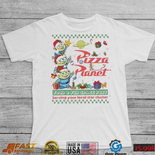 Little Green Aliens Pizza Pianel Food And Fun Space Port Serving Your Local Star Cluster Christmas shirt