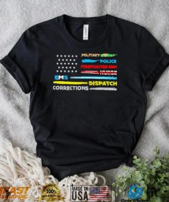 Military Police Firefighter nurse EMS dispatch corrections American flag shirt