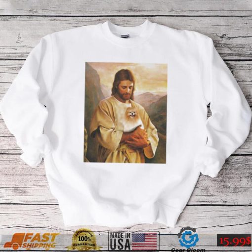 Pomeranian Dog And Jesus Lover Funny Graphic Shirt