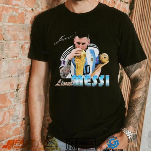 Signature Design Lionel Messi Kissing World Cup 2022 Argentina Football Shirt