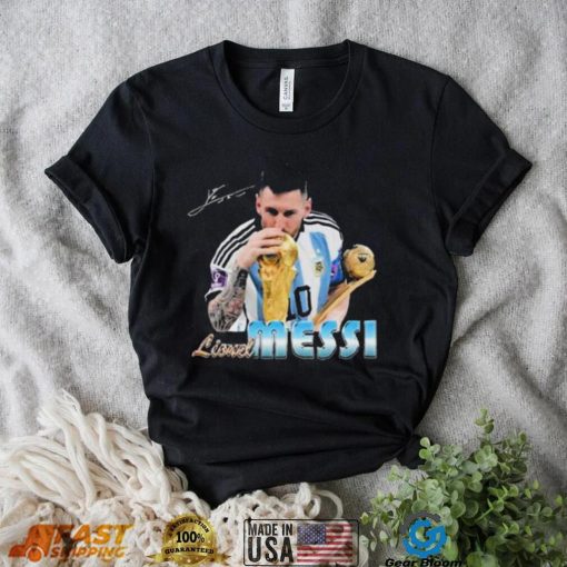 Signature Design Lionel Messi Kissing World Cup 2022 Argentina Football Shirt