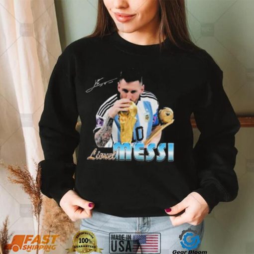 Signature Design Lionel Messi Kissing World Cup 2022 Argentina Football Shirt