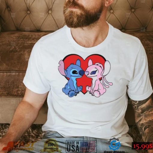 Stitch And Angel In Hearts Love Valentines Day T Shirt