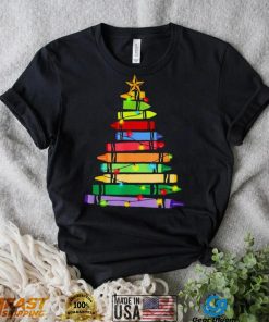 Teacher Christmas T Shirt Crayon Tree Light Gifts Student