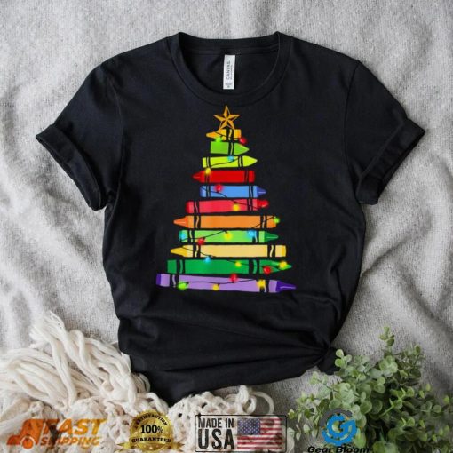 Teacher Christmas T Shirt Crayon Tree Light Gifts Student