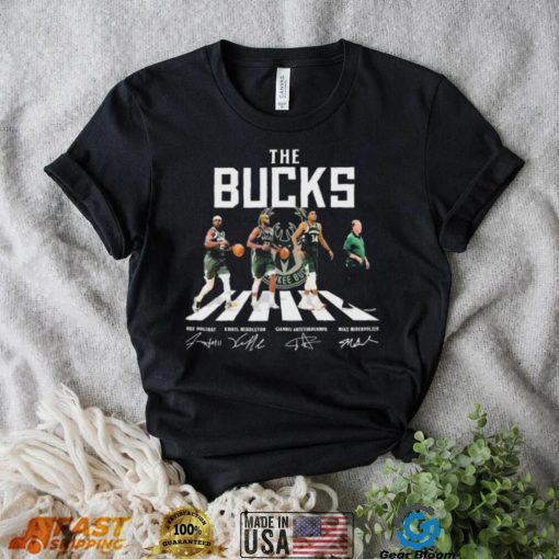 The Bucks Rue Holiday Khris Middleton Giannis Antetokounmpo And Mike Budenholzer Abbey Road Signatures Shirt