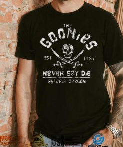 The Goonies Never Say Die Grey On Black shirt