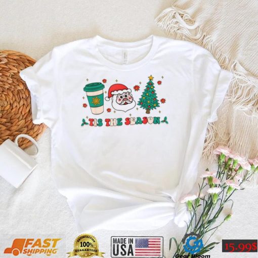 Tis The Season Groovy Christmas Hippie Santa Hot Coffee Shirt