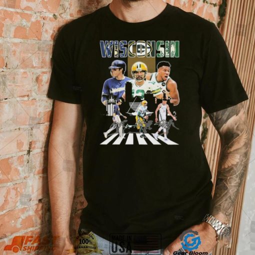 Wisconsin Sports Abbey Road Christian Yelich Aaron Rodgers And Giannis Antetokounmpo Signatures Shirt