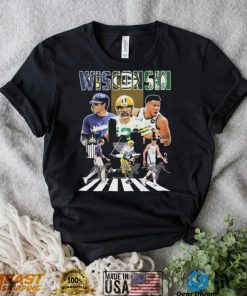 Wisconsin Sports Abbey Road Christian Yelich Aaron Rodgers And Giannis Antetokounmpo Signatures Shirt