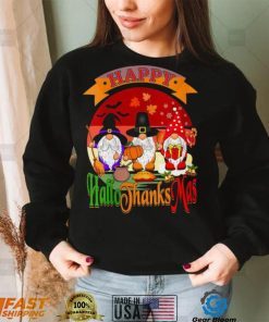 Womens Happy Hallothanksmas Gnomes Halloween Christmas Funny Thanksgiving T Shirt