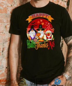 Womens Happy Hallothanksmas Gnomes Halloween Christmas Funny Thanksgiving T Shirt