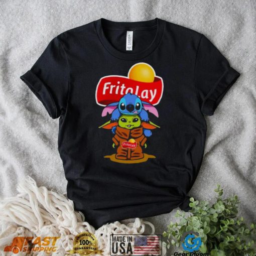 Baby Stitch And Baby Yoda Papa Fritolay Logo Shirt