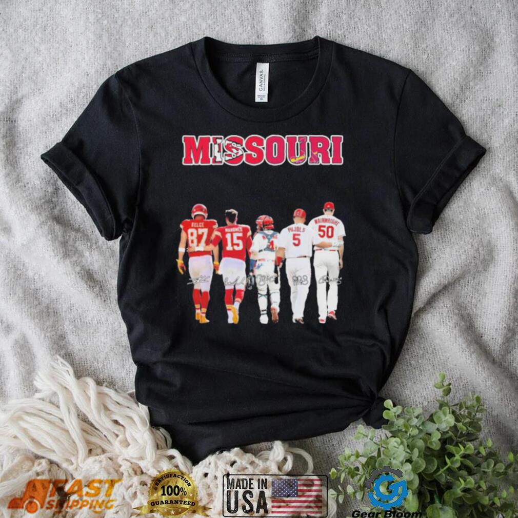 Missouri Sports Teams Kelce Mahomes Molina Pujols And Wainwright Signatures Shirt Missouri Sports Teams Kelce Mahomes Molina Pujols And Wainwright Signatures Shirt