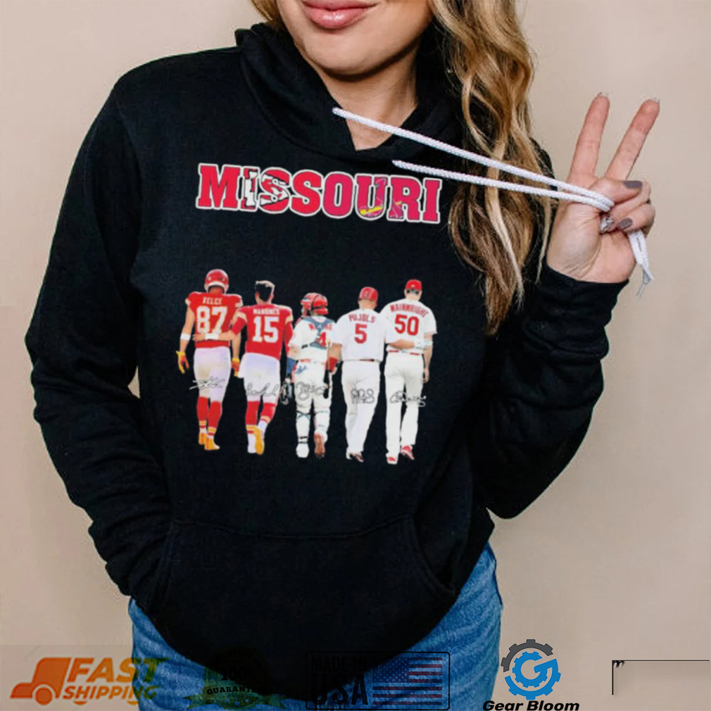 Missouri Sports Teams Kelce Mahomes Molina Pujols And Wainwright Signatures Shirt Missouri Sports Teams Kelce Mahomes Molina Pujols And Wainwright Signatures Shirt