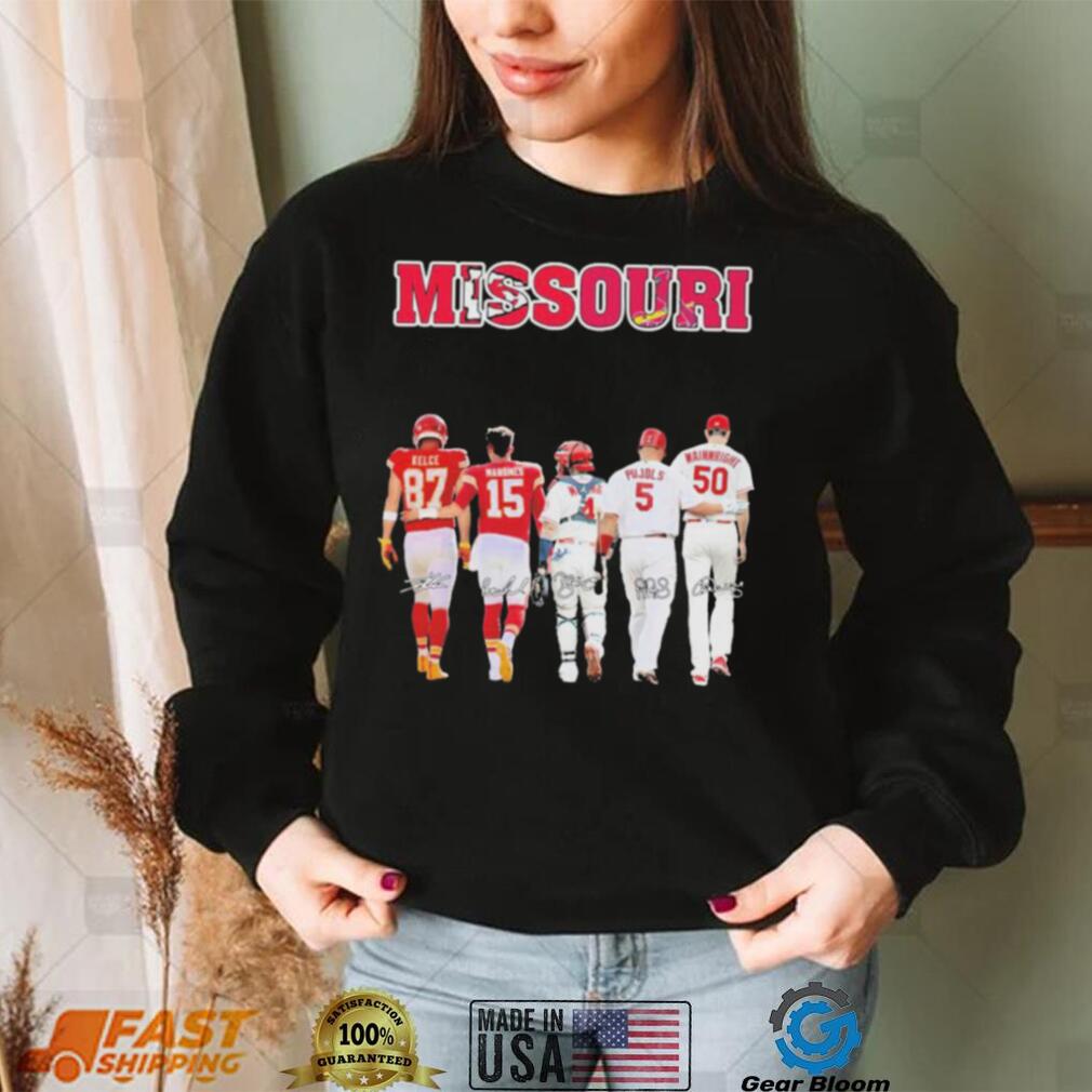 Missouri Sports Teams Kelce Mahomes Molina Pujols And Wainwright Signatures Shirt Missouri Sports Teams Kelce Mahomes Molina Pujols And Wainwright Signatures Shirt