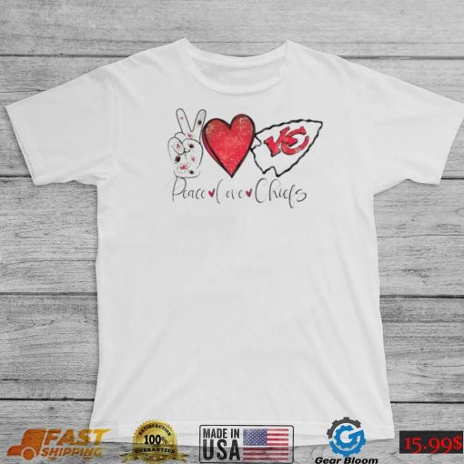 Official Peace Love Kc Chiefs Hand, Heart ,logo Shirt