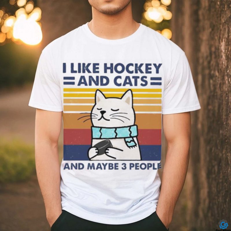 I like cats and hockey and maybe 3 people vintage shirt