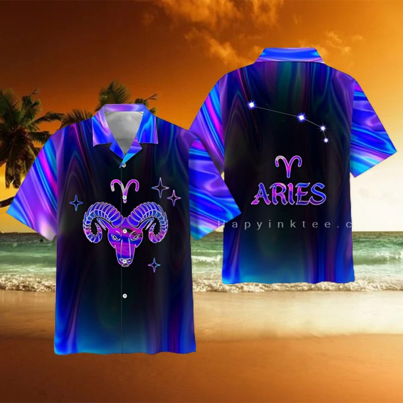 Aries Zodiac Ultra Holo Star Hawaii Gift For Summer Shirt