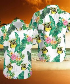 Baby Yoda Hugging Bananas Tropical Leaves Hawaiian Shirt