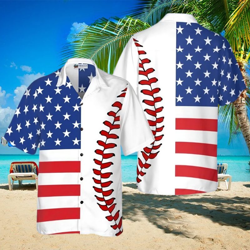 Baseball American Flag Hawaiian Shirt