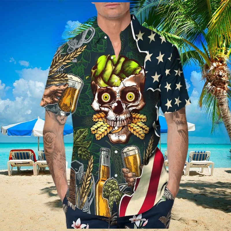 Beer Skull Us Flag Hawaiian Shirt This Trend