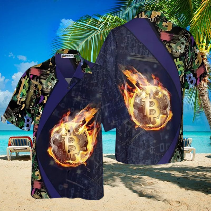 Bitcoin Block Chain Flame Hawaiian Shirt