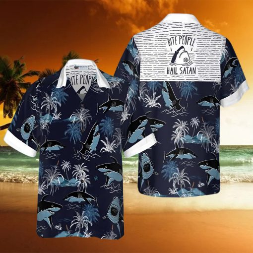 Bite People Hail Satan Shark Hawaiian Shirt