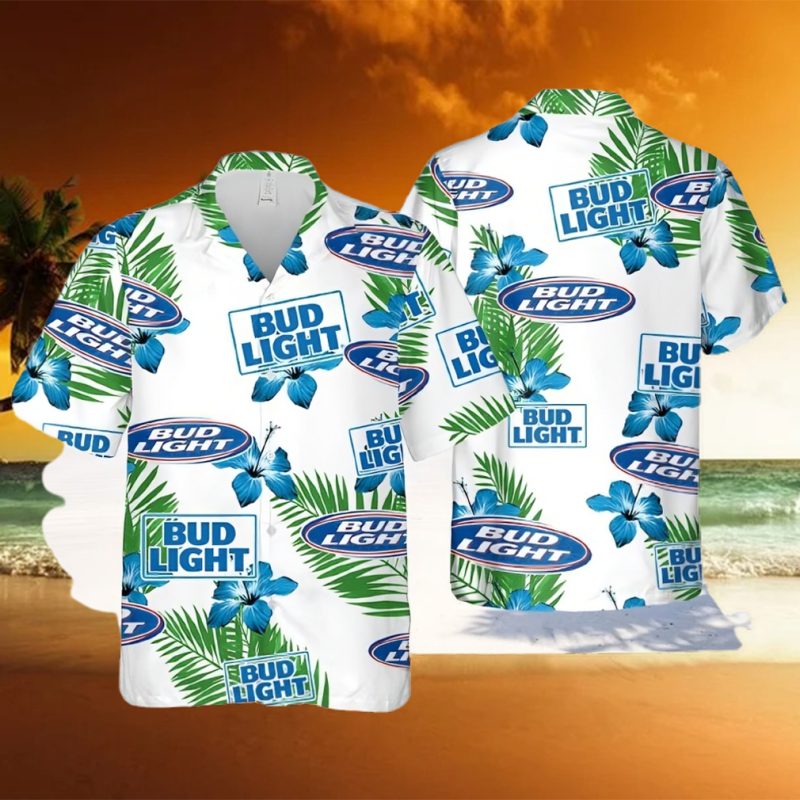 Bud Light Beer Hawaiian Shirt Hibiscus Flower Pattern Gift For Beach Lovers