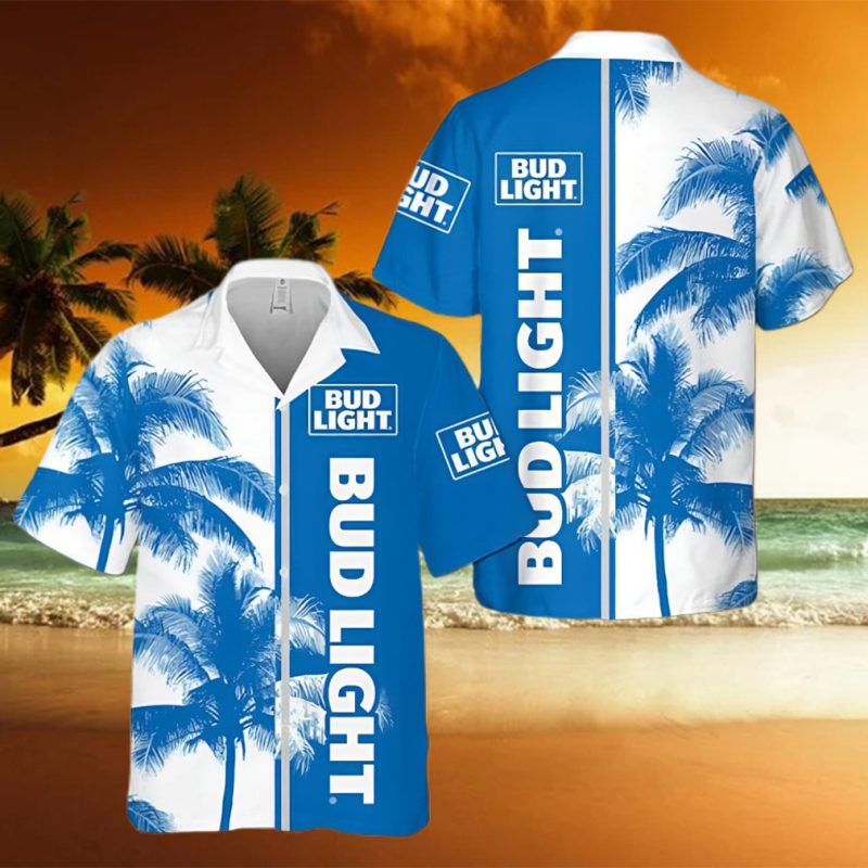 Bud Light Classic Blue Tropical Coconut Trees Hawaiian Shirt