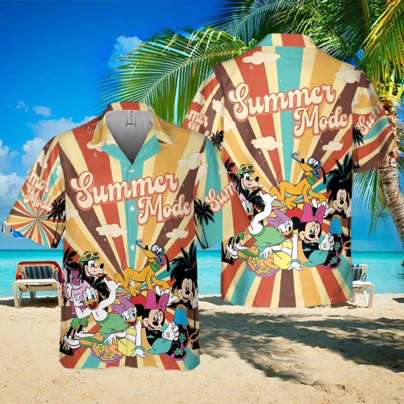 Disney Summer Retro Hawaiian Shirt Mickey And Friends Family Vacation Button Tee