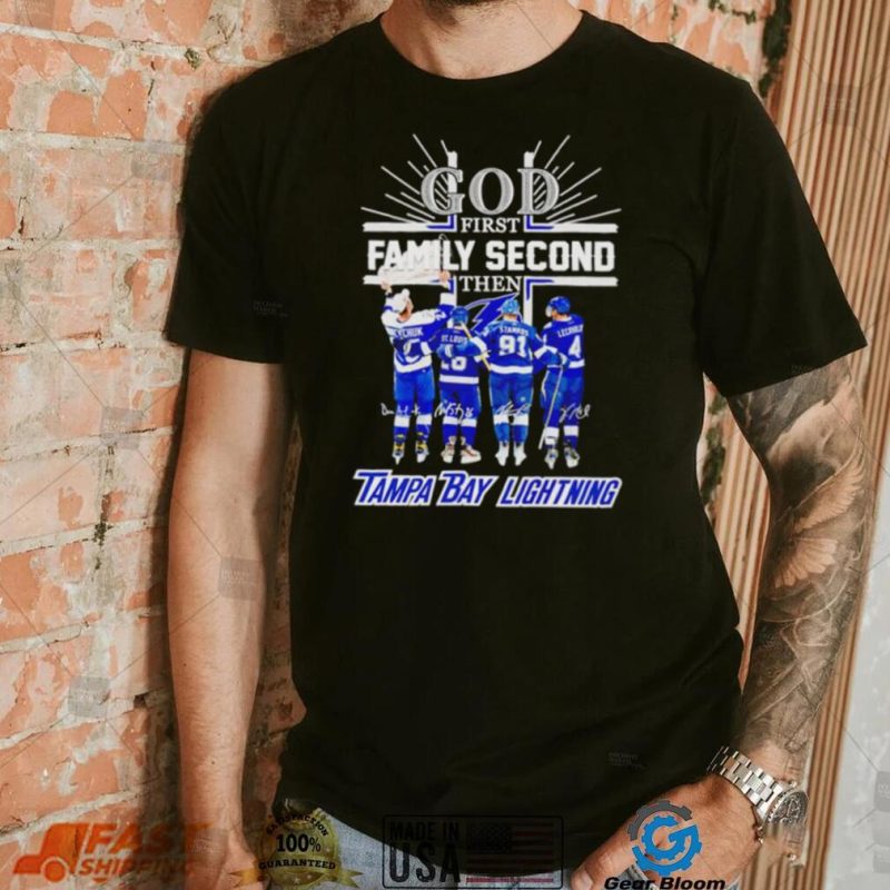 God first family second then 2023 Tampa Bay Lightning hockey signatures shirt