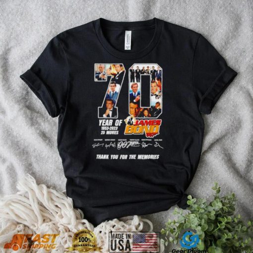 James Bond 007 70 year of 1953 2023 25 movies thank you for the memories signatures shirt