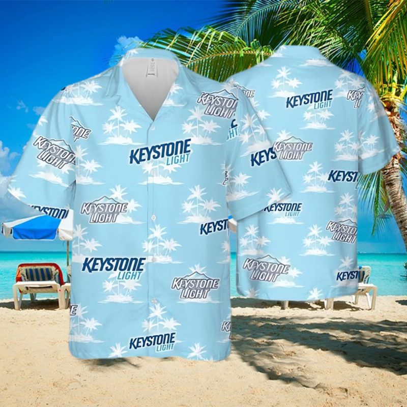 Keystone Light Beer Tropical Flower Pattern Hawaiian Shirt