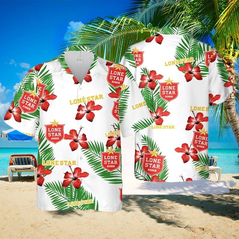 Lone Star Beer Hibiscus Flower Pattern Hawaiian Shirt