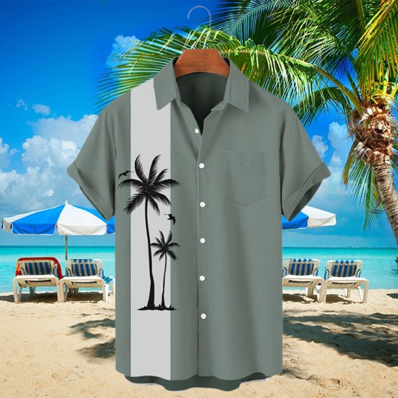 Men s Beach Coconut Tree Print Vintage Bowling Style Hawaiian Shirt