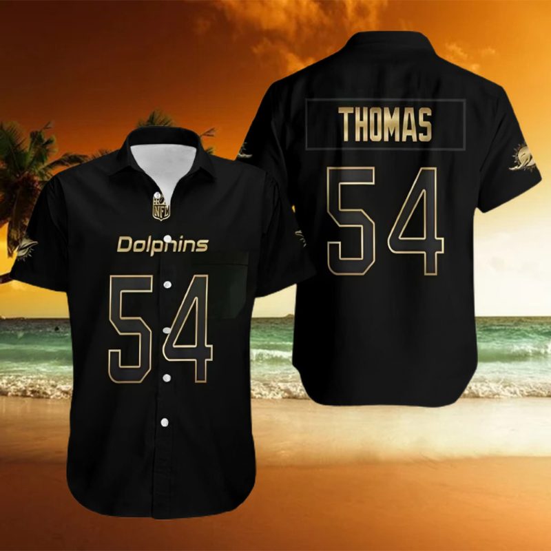 Miami Dolphins Hawaiian Shirt  Black Golden Zach Thomas 54
