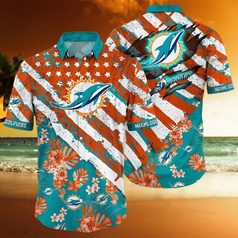 Miami Dolphins Hawaiian Shirt  Tropical Flowers  Unique Hawaiian Shirt