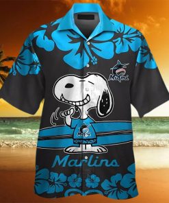 Miami Marlins Snoopy Short Sleeve Button Up Tropical Aloha Hawaiian Shirts