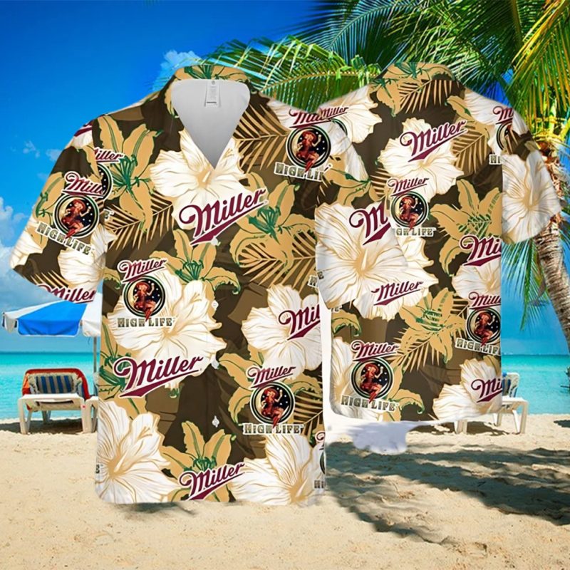 Miller High Life Hawaiian Shirt Floral Pattern Beer Lovers Gift
