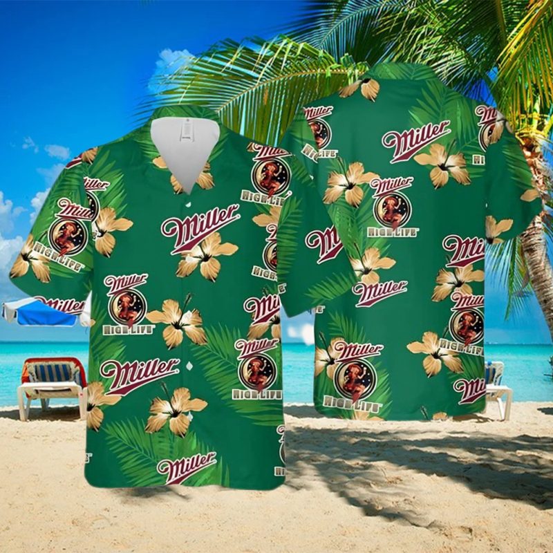 Miller High Life Hawaiian Shirt Hibiscus Flower Pattern Beach Lovers Gift