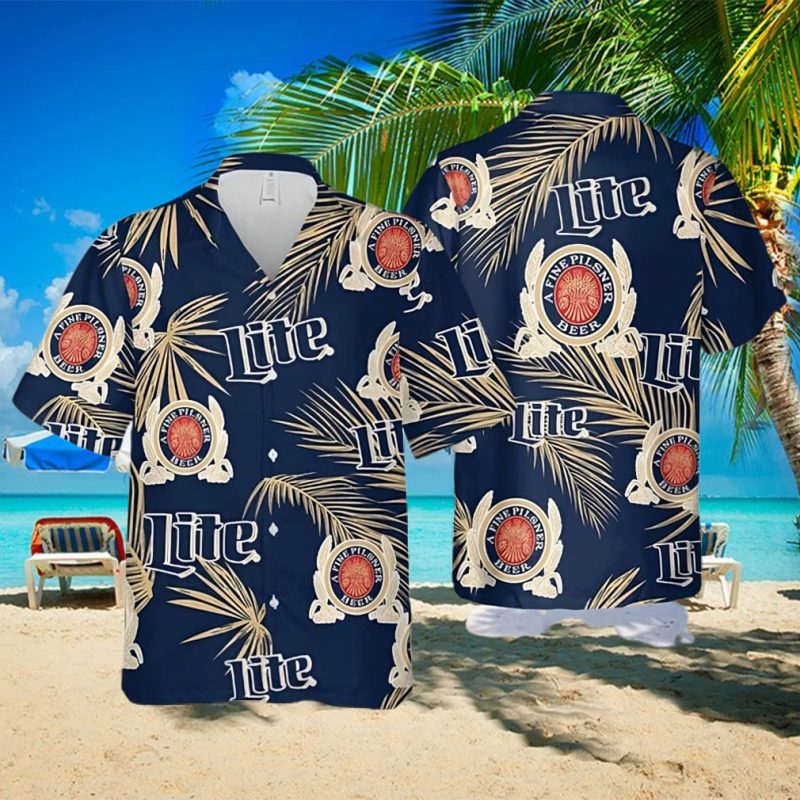 Miller Lite Beer Hawaiian Shirt Palm Leaves Pattern Beach Lovers Gift